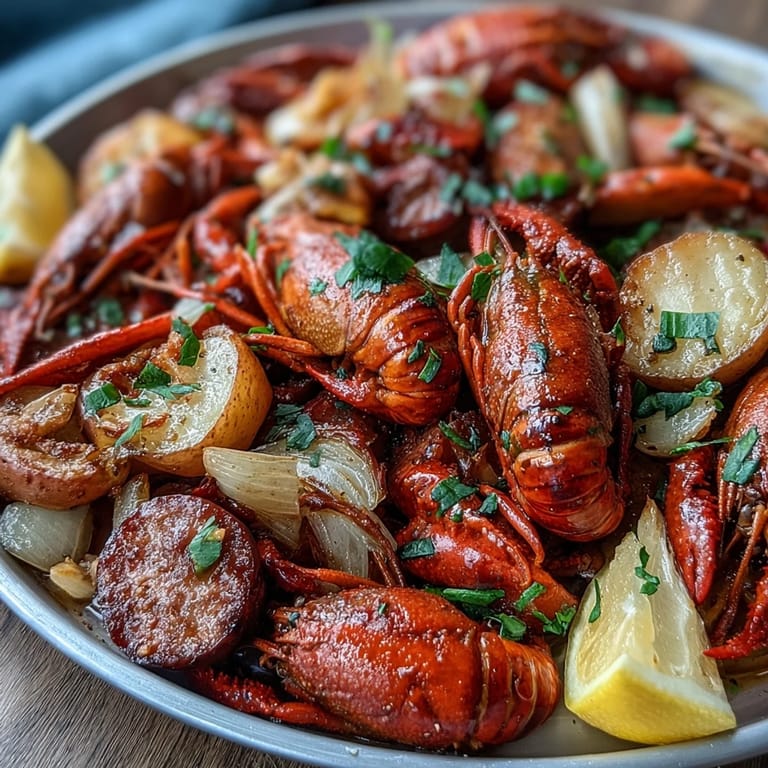 An easy indoor twist on a Southern crawfish boil, with juicy seafood, spicy andouille, and buttery potatoes all baked together.