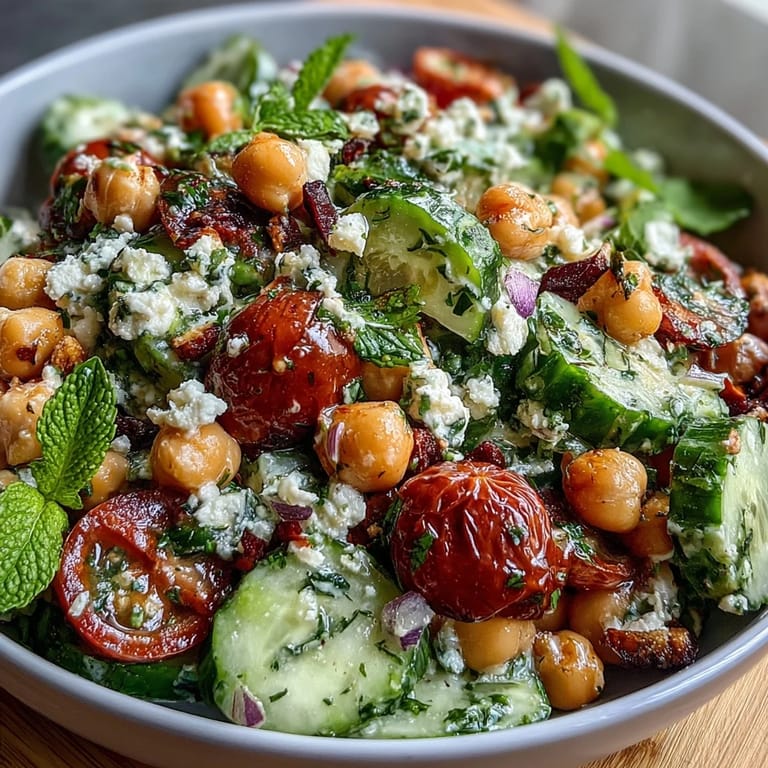 Bright and colorful Healthy Easy Cucumber Chickpea Salad with Lemon Vinaigrette, perfect for a light Mediterranean-inspired lunch or side.