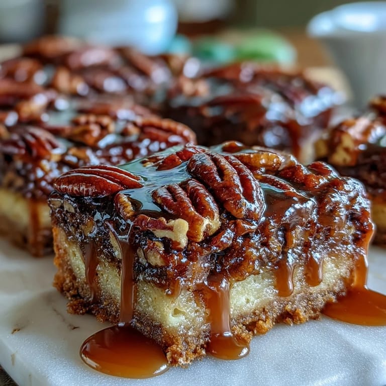 Southern-inspired pecan pie bars feature buttery shortbread crust, toasted pecans, and a glossy bourbon glaze perfect for Derby celebrations.