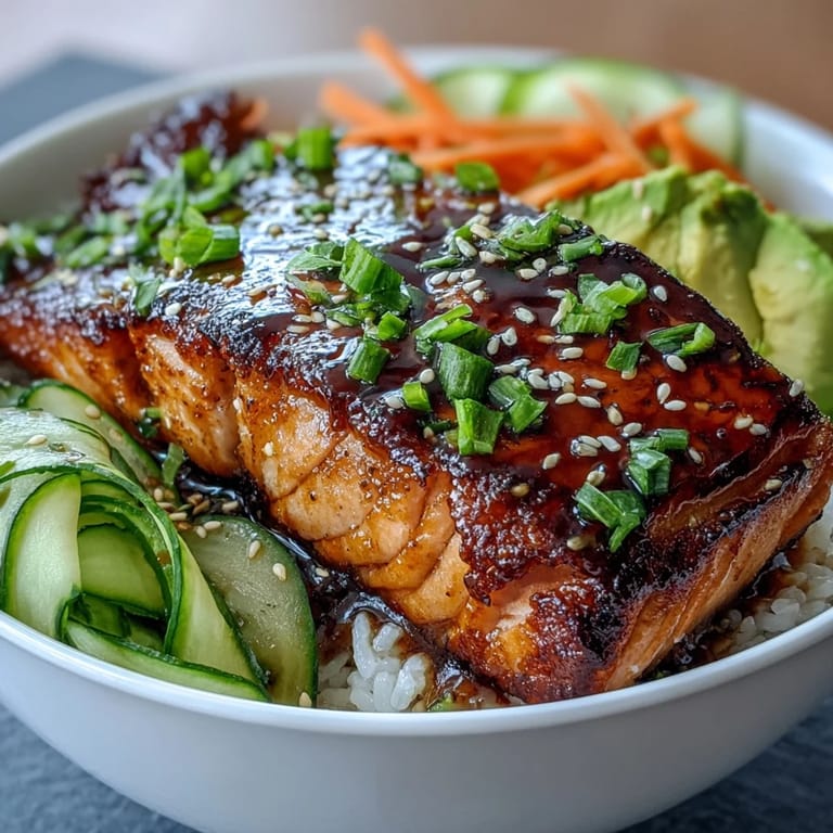 2. A colorful 15-minute teriyaki salmon bowl featuring tender glazed salmon atop fluffy rice, fresh veggies, and toasted sesame garnish.