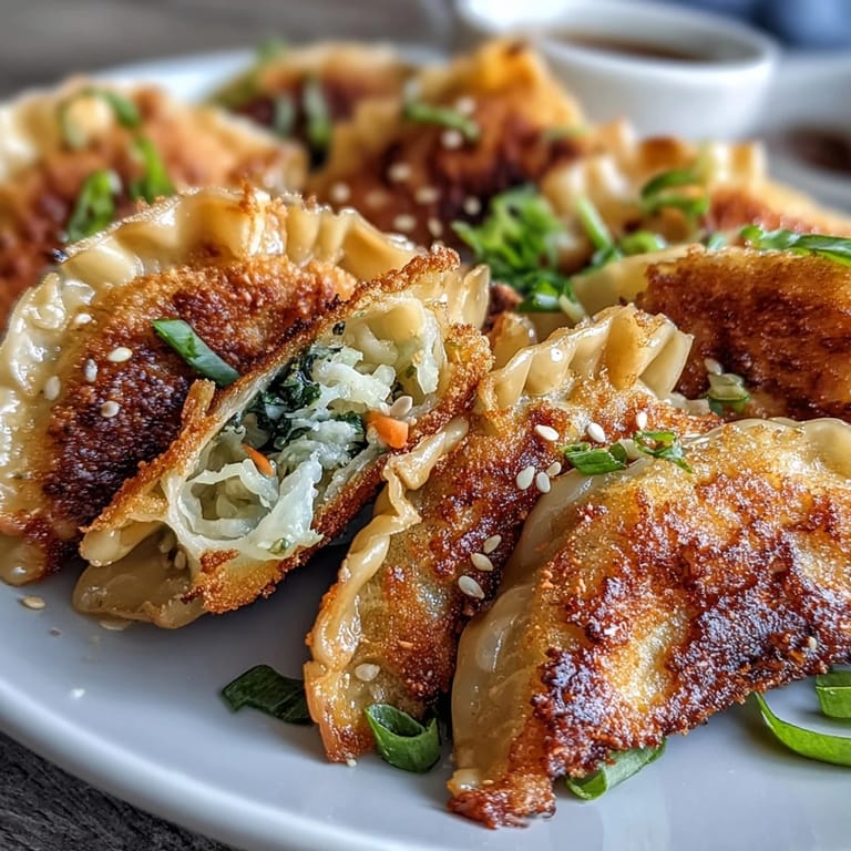 Savory vegetarian dumplings with crisp golden bottoms and tender cabbage filling, accompanied by a tangy ginger soy dipping sauce. Enjoy these Crispy Cabbage Dumplings.