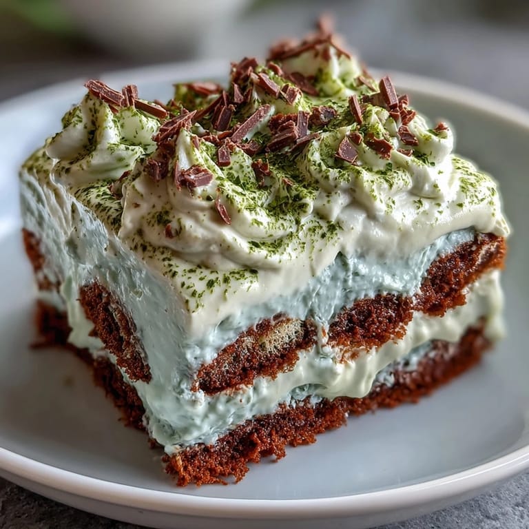 Luxurious Japanese-inspired tiramisu featuring delicate matcha-dipped ladyfingers and airy mascarpone cream, perfect for an elegant dessert presentation.