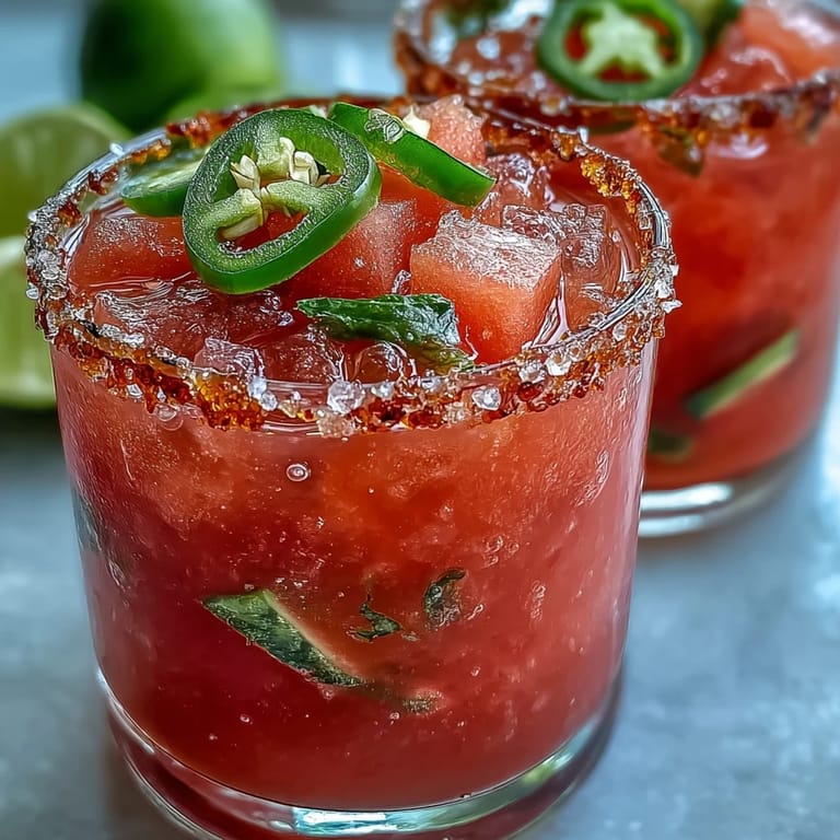 Colorful alcohol-free margarita mocktail blending sweet watermelon, tangy lime, and subtle jalapeño heat for festive sipping.