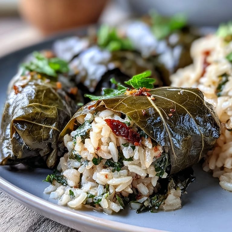 Flavorful Kurdish Dolma, a vibrant mezze dish of seasoned rice in grape leaves.