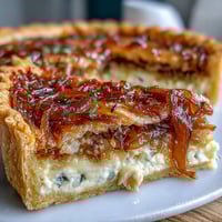 A golden, flaky tart filled with sweet caramelized onions and melted Gruyere cheese, perfect for an elegant brunch.  