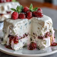 Mothers Day Pavlova with Mixed Berries on a white plate, crisp meringue topped with whipped cream and vibrant berries for a festive dessert.  