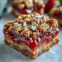 Strawberry Rhubarb Crumble Bars with a golden oat topping and juicy fruit filling, perfect for spring picnics or dessert tables.